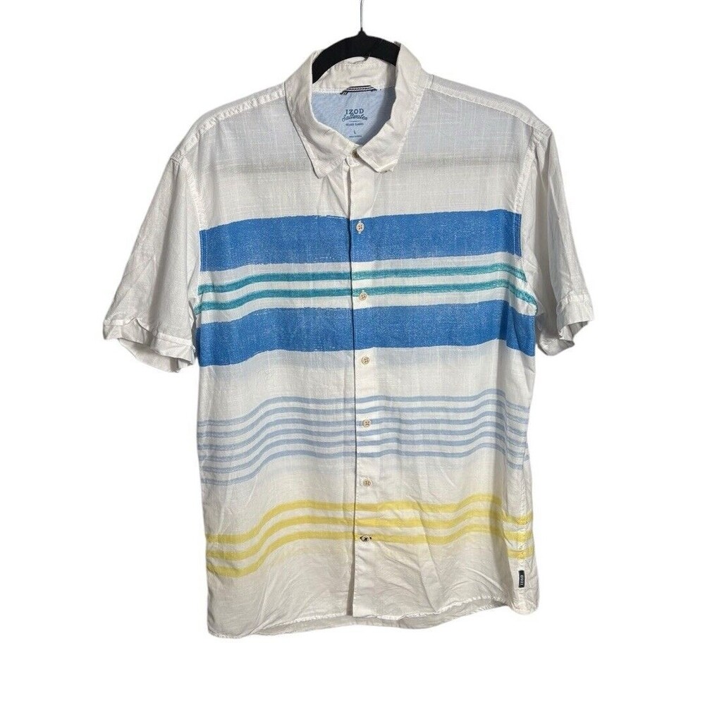 IZOD Saltwater Relaxed Classics Striped SS Button Up Shirt Size Large‎